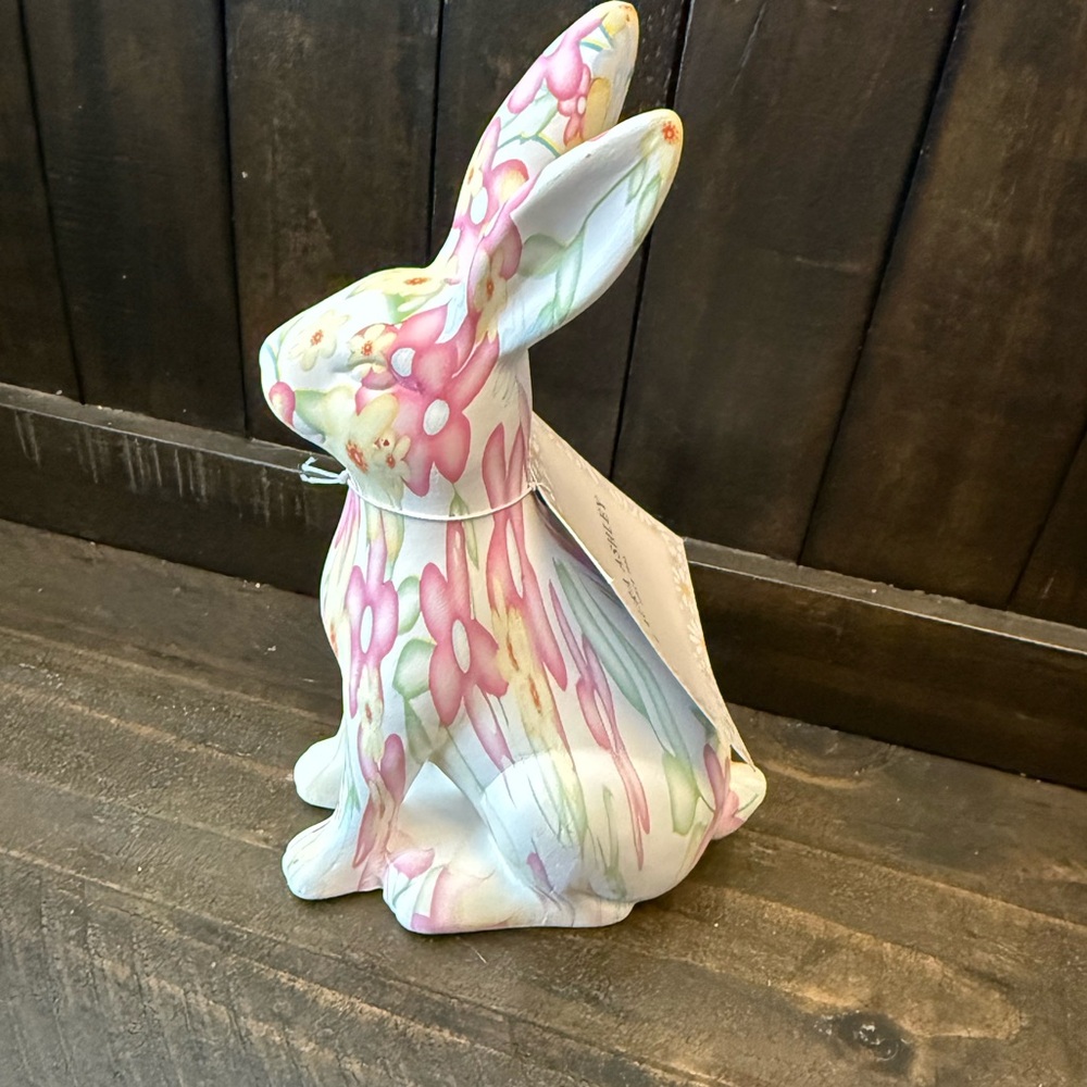 NWT LAURA ASHLEY Easter bunny, watercolor flower porcelain ceramic decor
